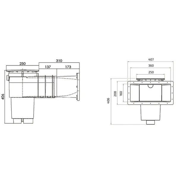 Bräddavlopp betongpool bred